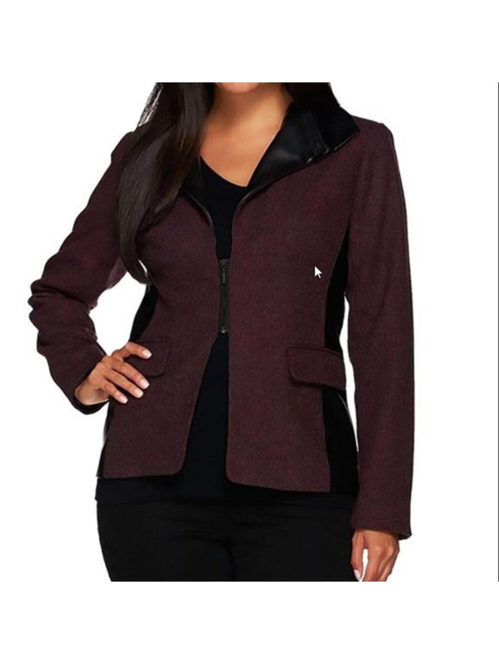 G.I.L.I. GILI Zip Lapel Tweed Blazer Jacket Faux Leather 14 new